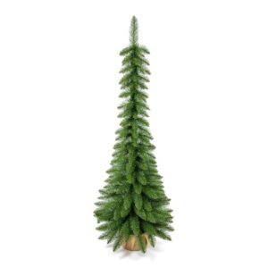 Brad artificial Verde Slim, din PVC, 120 cm, in sac de iuta